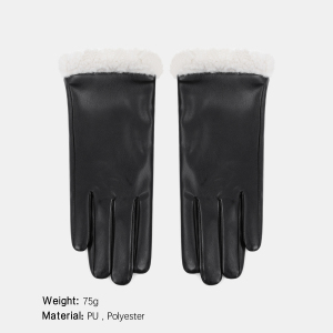 1 Paire De Gants Pour Femmes En Peluche Pu De Couleur Unie h5 