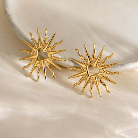 1 paire de boucles d'oreilles puces pour femme, en acier inoxydable ajouré, étanches, couleur or. 2