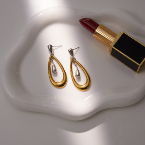 1 Paire De Boucles D'Oreilles Pendantes Pour Femme, En Acier Inoxydable Doré Et Argenté, Étanches. h5 Image4