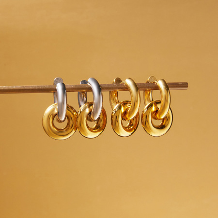 Boucles d'oreilles pendantes modernes pour femmes, en acier inoxydable étanche, coloris or et argent (1 paire). 2