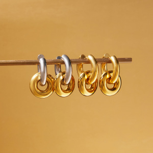 Boucles D'Oreilles Pendantes Modernes Pour Femmes, En Acier Inoxydable Étanche, Coloris Or Et Argent (1 Paire). h5 Image2