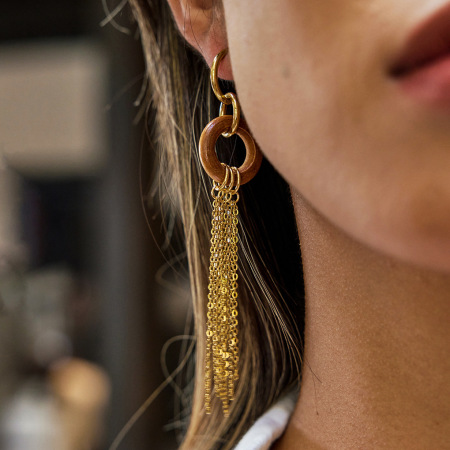 Boucles d'oreilles pendantes classiques à pompons en acier inoxydable doré, imperméables, pour femme (1 paire).