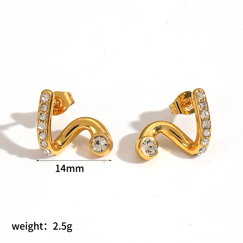1 Paire De Boucles D'Oreilles À Clous En Acier Inoxydable De Forme Irrégulière, Couleur Or, Imperméables, Avec Strass. 
