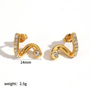 1 Paire De Boucles D'Oreilles À Clous En Acier Inoxydable De Forme Irrégulière, Couleur Or, Imperméables, Avec Strass. h5 