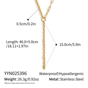 Collier En Acier Inoxydable Doré, Étanche, Avec Chaîne En Forme De Y (1 Pièce). h5 