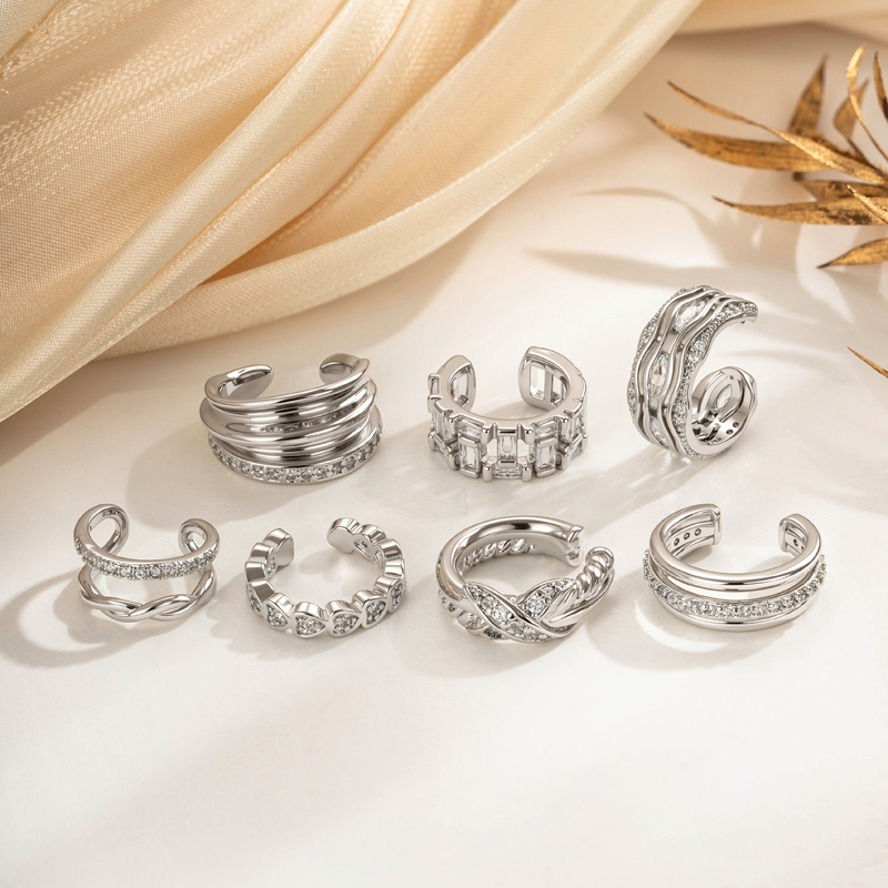 1 Boucle D'Oreille Manchette Moderne En Cuivre Et Zircon De Forme Irrégulière Pour Femme h5Image4