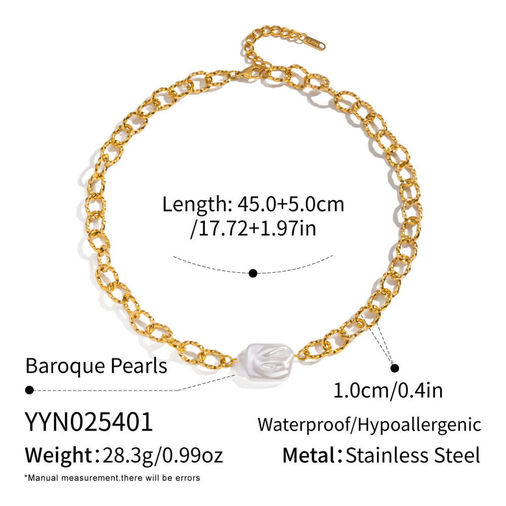Collier Avec Pendentif Perle Couleur Or, Chaîne En Acier Inoxydable Étanche (1 Pièce) 