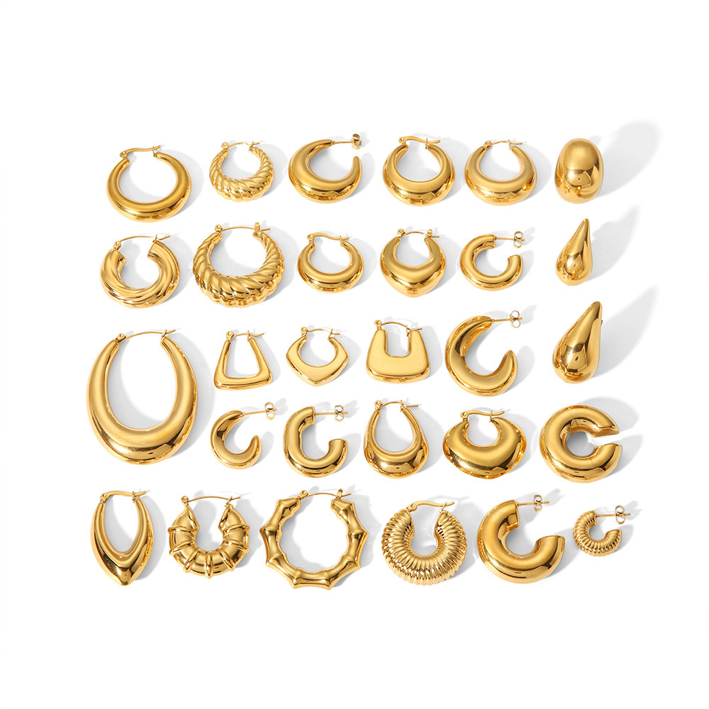 1 Paire De Boucles D'Oreilles Créoles Modernes Pour Femmes, En Acier Inoxydable Étanche, Couleur Or. Image5