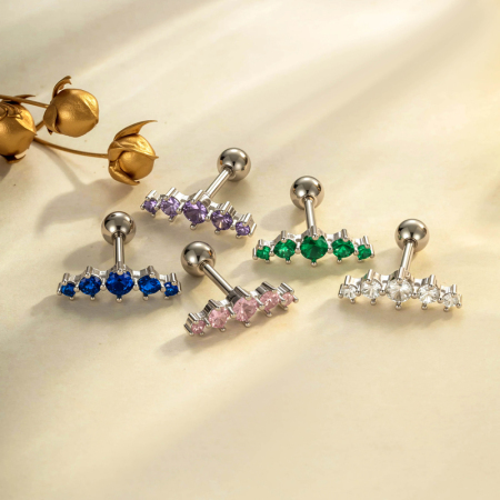 Boucles d'oreilles piercing pour femme, rondes et ornées, couleur cuivre doré, avec zircon (1 pièce). 2