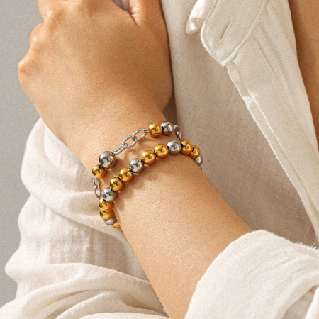 Bracelet en acier inoxydable étanche composé de perles de couleurs assorties (1 pièce)