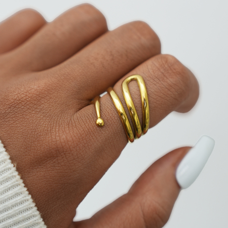 Bague femme rétro de forme irrégulière en acier inoxydable étanche couleur or (1 pièce)