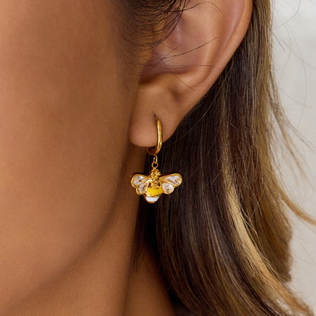 1 paire de colliers pendentifs abeille exquis en acier inoxydable étanche couleur or avec zircon pour femmes 2