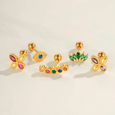 Boucles d'oreilles piercing femme, 1 pièce, couleur cuivre doré, zircon.