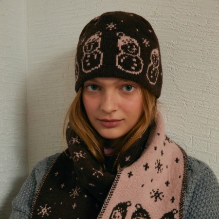 1 bonnet tricoté en laine pour femme avec motif bonhomme de neige