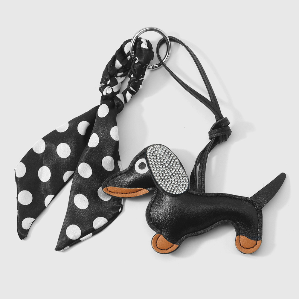 1 Foulard En Soie Noué À La Main, Mignon Et Fait Main, Avec Un Teckel Et Un Porte-Clés En Cuir. 