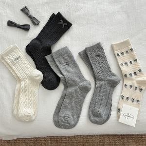 1 Paire De Chaussettes Mi-Mollet En Coton À Nœud Torsadé, Couleur Unie h5 Image4