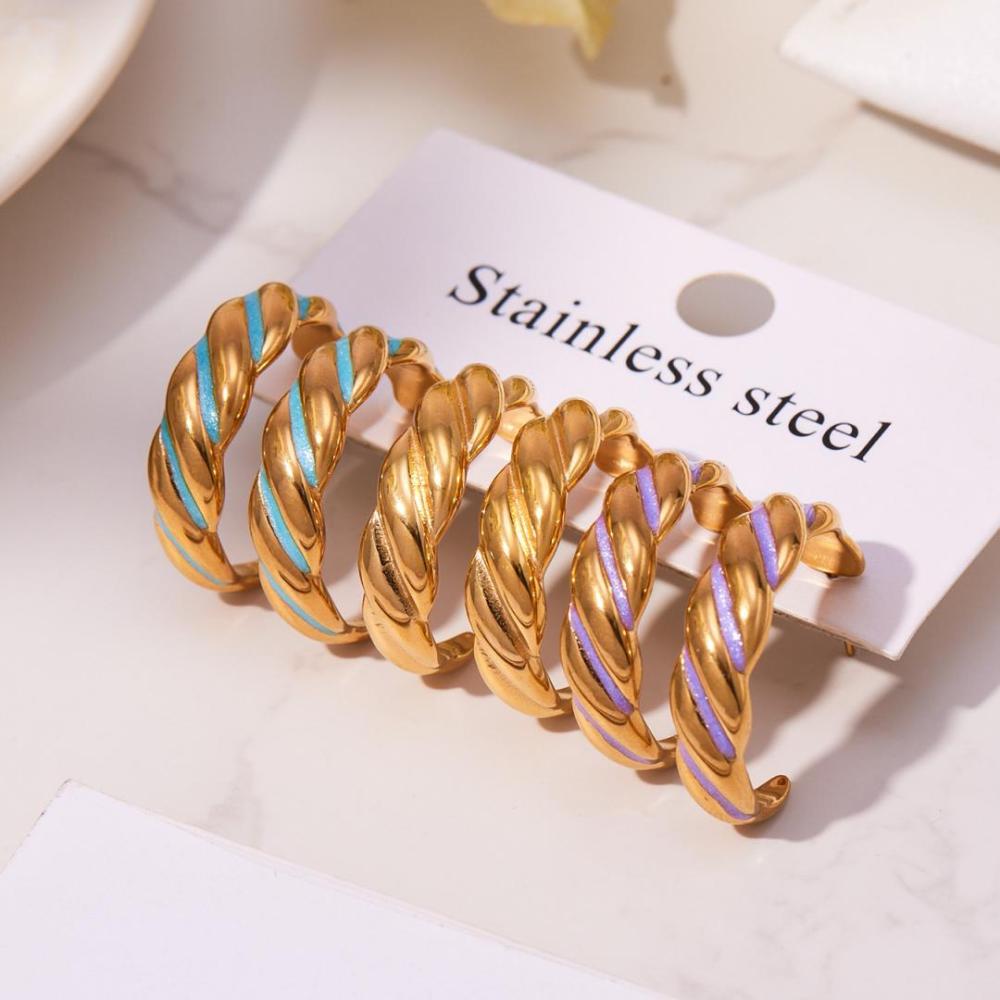 1 Paire De Boucles D'Oreilles Créoles Torsadées Pour Femme, En Acier Inoxydable Étanche, Couleur Or. Image5