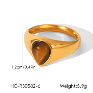 Bague En Acier Inoxydable Étanche, Couleur Or, En Forme De Cœur, Ornée D'Une Pierre Naturelle (1 Pièce). h5 Image2