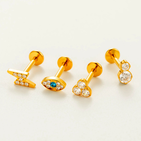 Boucles d'oreilles piercing femme simple et élégante en acier inoxydable doré et zircon, étanches, 1 pièce