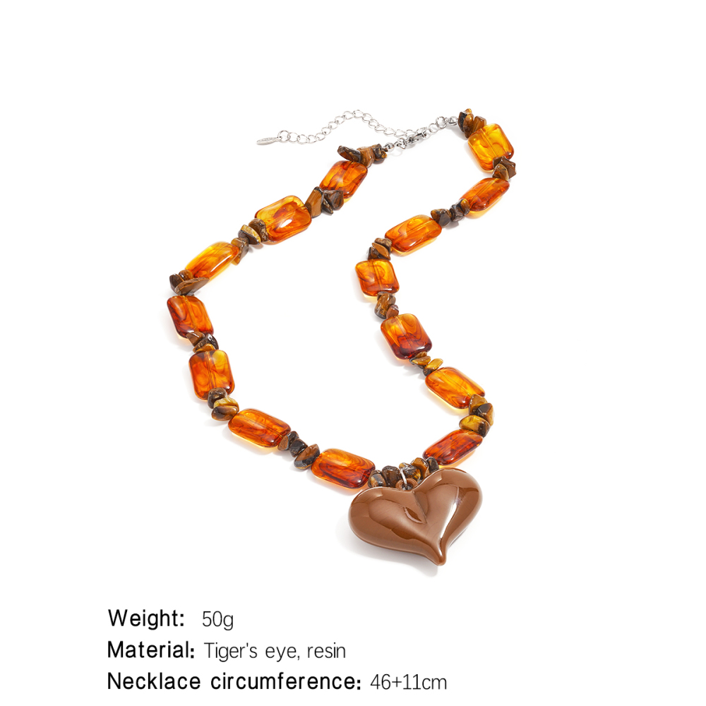 Collier Vintage En Résine En Forme De Cœur Pour Femme (1 Pièce) Image2
