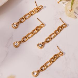 Boucles D'Oreilles Pendantes Pour Femme, En Acier Inoxydable Doré, Avec Zircon Et Chaîne Simple (1 Paire). h5 Image5