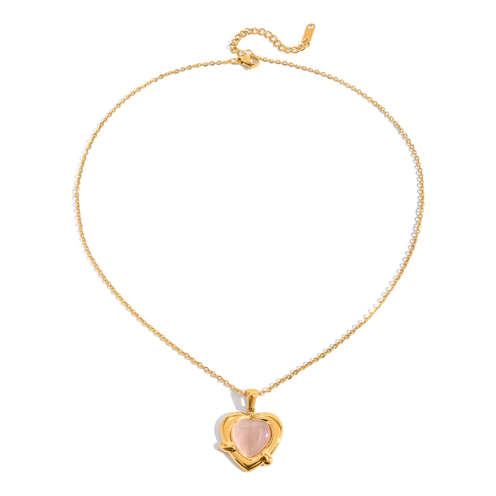 Collier Pendentif Sophistiqué En Forme De Cœur Rose, En Acier Inoxydable Étanche Et Couleur Or Pour Femme (1 Pièce) 