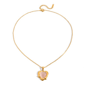 Collier Pendentif Sophistiqué En Forme De Cœur Rose, En Acier Inoxydable Étanche Et Couleur Or Pour Femme (1 Pièce) h5 