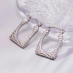 1 Paire De Boucles D'Oreilles Créoles Rectangulaires En Acier Inoxydable Doré, Imperméables, À Motif Martelé. h5 Image6