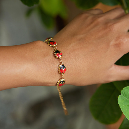 Bracelet à breloques Vivid Beetles pour femme, en acier inoxydable, étanche, couleur or (1 pièce). 2