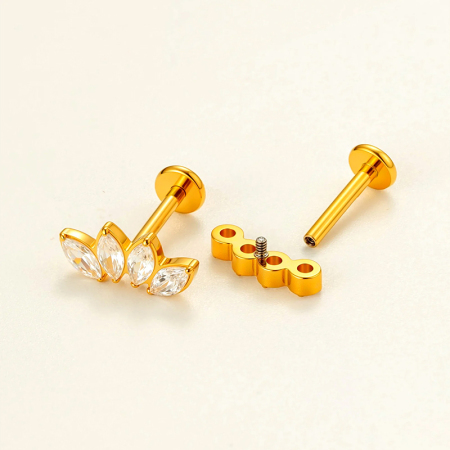 Boucles d'oreilles piercing femme, forme goutte moderne, alliage titane, couleur or, zircon. 2