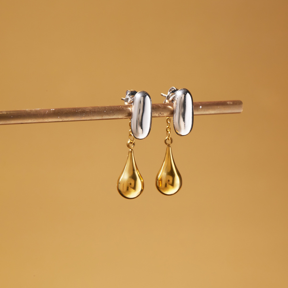 1 Paire De Boucles D'Oreilles Pendantes Modernes Pour Femmes, En Acier Inoxydable Étanche, De Couleur Or Et Argent. Image4
