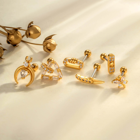 Boucles d'oreilles pendantes exquises en forme de triangle, couleur cuivre doré, avec zircon.