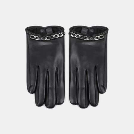 1 paire de gants pour femmes en PU à chaînette de style punk et de couleur unie 2