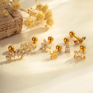 Boucles D'Oreilles Piercing Femme, 1 Pièce, En Cuivre Doré Raffiné Et Zircon, De Forme Irrégulière. h5 Image5