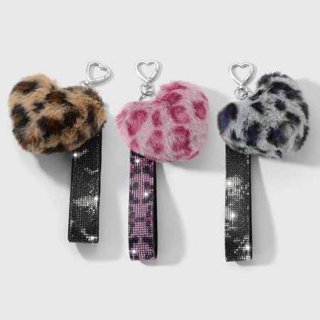Porte-clés en peluche léopard rétro en forme de cœur (1 pièce)
