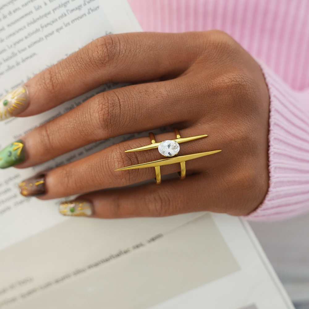 Bague Élégante Pour Femme, En Acier Inoxydable, Couleur Or, Étanche, Avec Zircon. Image6