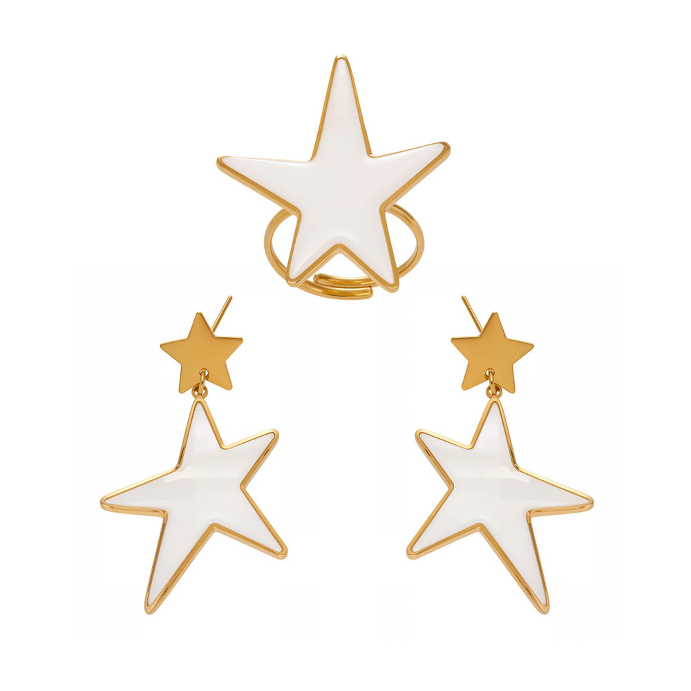 Boucles D'Oreilles Pendantes Pour Femme, En Acier Inoxydable Doré, Imperméables, En Forme D'Étoile Irrégulière (1 Paire). Image6