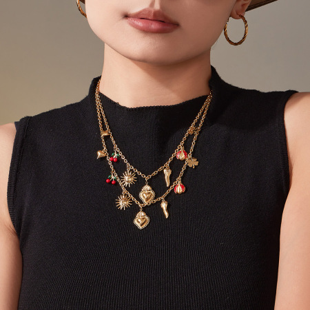 Collier pendentif femme luxueux Cherry&Chili en acier inoxydable étanche couleur or (1 pièce) 2