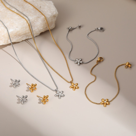 Ensemble de bijoux pour femme Daily Flower en acier inoxydable étanche couleur or (1 pièce) 2