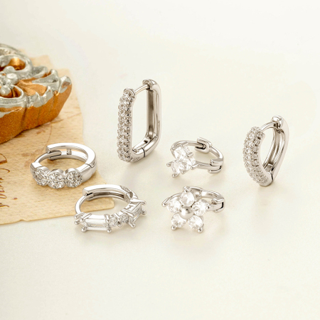 Boucles d'oreilles créoles pour femme, couleur cuivre doré, ornées de zircon, en forme d'étoile (1 pièce) 2