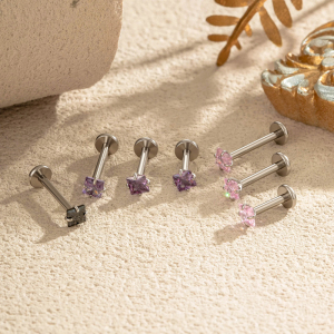 Boucles D'Oreilles Piercing Femme Carrées Classiques En Acier Inoxydable Étanche Avec Zircon (1 Pièce) h5 Image5