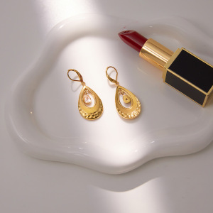 Boucles D'Oreilles Pendantes Pour Femme, En Acier Inoxydable Doré, Étanches, Ornées De Zircon, Avec Un Lustrage En Forme De Goutte. 1 Paire h5 Image4