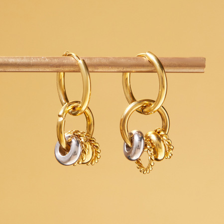 1 paire de boucles d'oreilles pendantes classiques rondes en acier inoxydable étanche, couleurs or et argent.