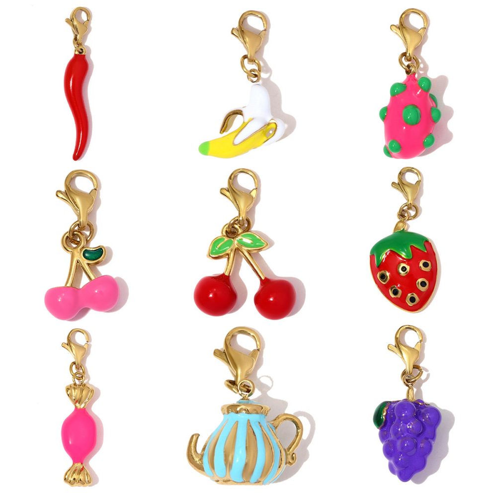 Pendentifs Pour Femmes En Acier Titane, Pince Homard, Couleur Or, Motif Fruits Vifs À Faire Soi-Même h5Image6