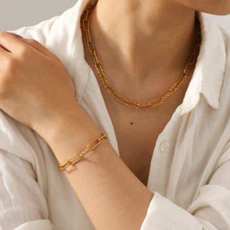 Ensemble collier classique en acier inoxydable étanche couleur or