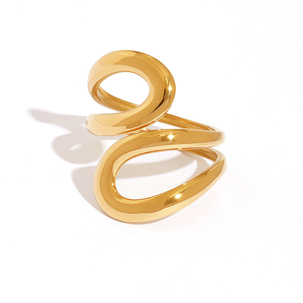 Bague Tendance Minimaliste Géométrique En Acier Inoxydable Doré, Étanche, Pour Femme (1 Pièce) 
