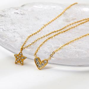 Collier Pendentif Élégant Pour Femme, En Acier Inoxydable, Couleur Or, Avec Pendentif Cœur Et Étoile (1 Pièce) h5 Image3