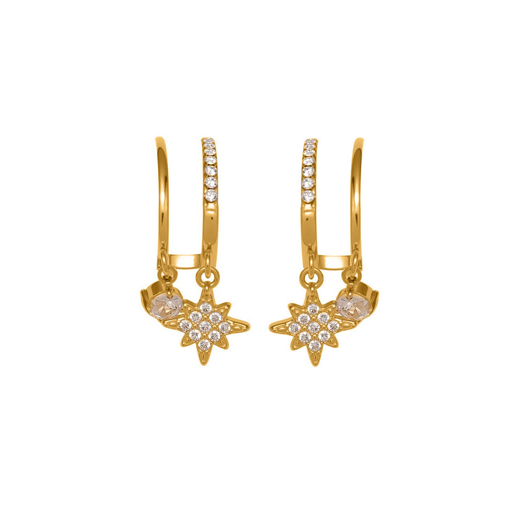 Boucles D'Oreilles Pendantes Pour Femme, En Acier Inoxydable Doré, Imperméables, Ornées De Zircon, Motif Étoile Brillante (1 Paire).