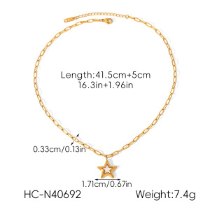 Ensemble Collier Et Collier En Acier Inoxydable Émaillé Couleur Or, Étanche, Avec Étoile. h5 Image2
