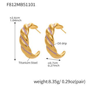 1 Paire De Boucles D'Oreilles Créoles Torsadées Pour Femme, En Acier Inoxydable Étanche, Couleur Or. h5 